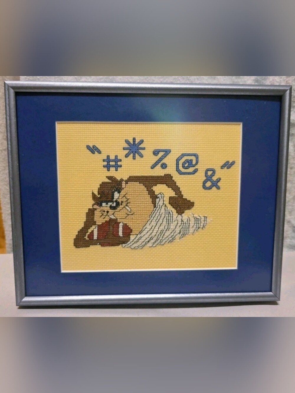 Looney Tunes Taz Tasmanian Devil Cross-Stitch Framed 8 Inch × 10 Inch